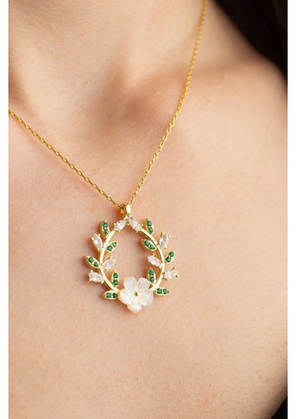 925 Ayar Gümüş Sedefli Çiçek Kolye