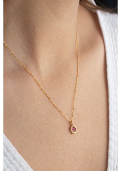 925 Ayar Gümüş Temmuz Ayı Doğum Taşı ( Ruby ) Kolye