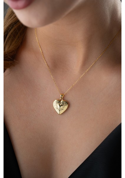 925 Ayar Gümüş Desenli Kapaklı Kalp Kolye