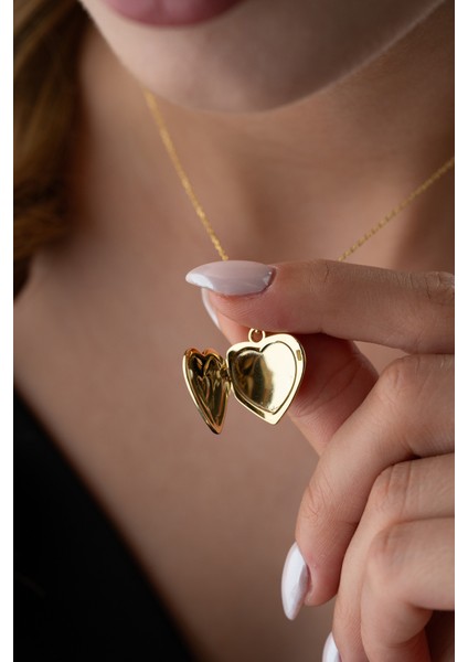 925 Ayar Gümüş Desenli Kapaklı Kalp Kolye modelleri