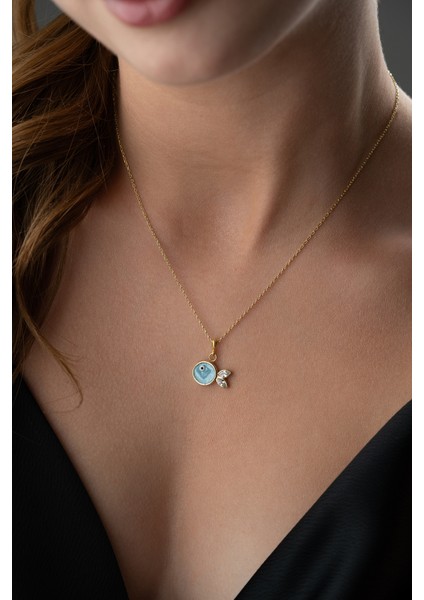 925 Ayar Gümüş Mavi Mineli Balık Kolye