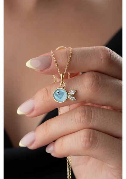 925 Ayar Gümüş Mavi Mineli Balık Kolye fiyatları