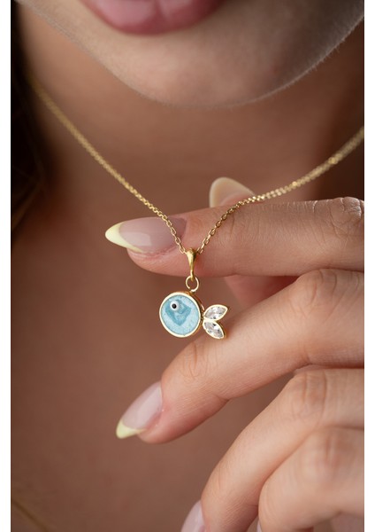 925 Ayar Gümüş Mavi Mineli Balık Kolye modelleri