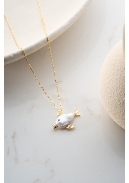 925 Ayar Gümüş Incili Balık Kolye