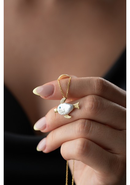 925 Ayar Gümüş Incili Balık Kolye modelleri