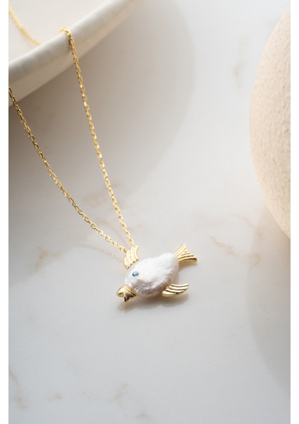 925 Ayar Gümüş Incili Balık Kolye indirimleri