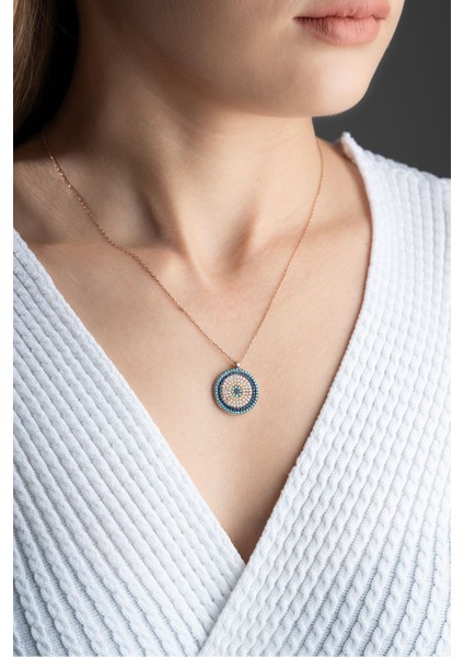 925 Ayar Gümüş Zirkon Taşlı Nazarlı Kolye