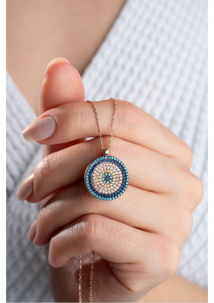 925 Ayar Gümüş Zirkon Taşlı Nazarlı Kolye fiyatları