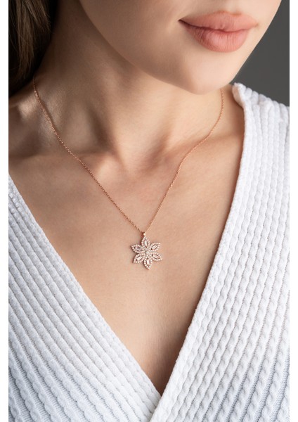 925 Ayar Gümüş Rose Baget Taşlı Kolye