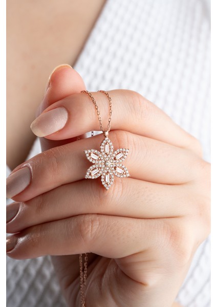 925 Ayar Gümüş Rose Baget Taşlı Kolye fiyatları