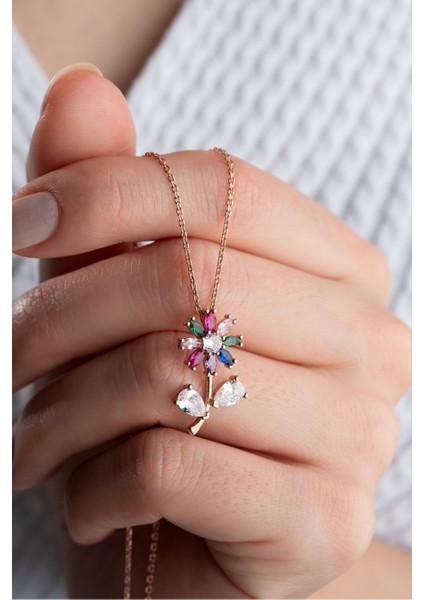 925 Ayar Gümüş Renkli Çiçek Kolye fiyatları