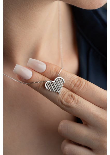 925 Ayar Gümüş Zirkon Taşlı Kalp Kolye fiyatları