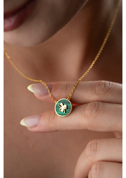 925 Ayar Gümüş Malakit Taşlı Yonca Şans Kolye fiyatları