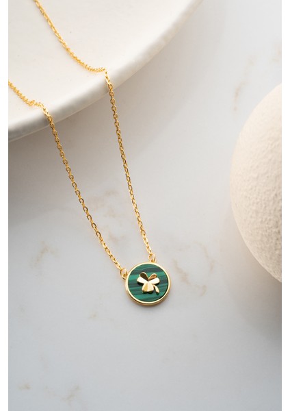 925 Ayar Gümüş Malakit Taşlı Yonca Şans Kolye fırsatları