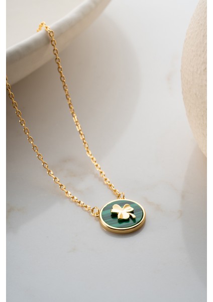 925 Ayar Gümüş Malakit Taşlı Yonca Şans Kolye indirimleri