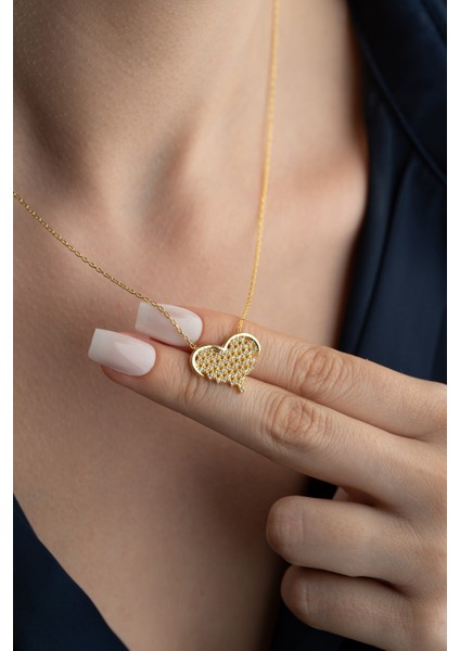 925 Ayar Gümüş Gold Zirkon Taşlı Kalp Kolye fiyatları