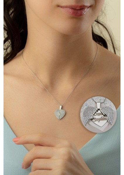925 Ayar Gümüş Isimli Taşlı Açılır Kalp Kolye modelleri
