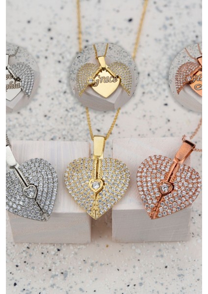 925 Ayar Gümüş Isimli Taşlı Açılır Kalp Kolye indirimleri