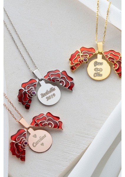 925 Ayar Gümüş Kişiye Özel Isimli Açılan Gül Kolye