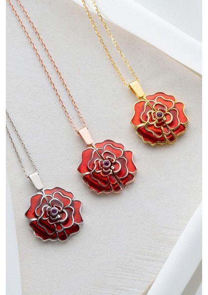 925 Ayar Gümüş Kişiye Özel Isimli Açılan Gül Kolye modelleri