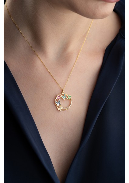 925 Ayar Gümüş Renklitaşlı Kelebek Kolye