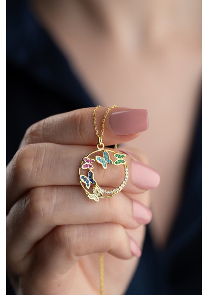 925 Ayar Gümüş Renklitaşlı Kelebek Kolye fiyatları