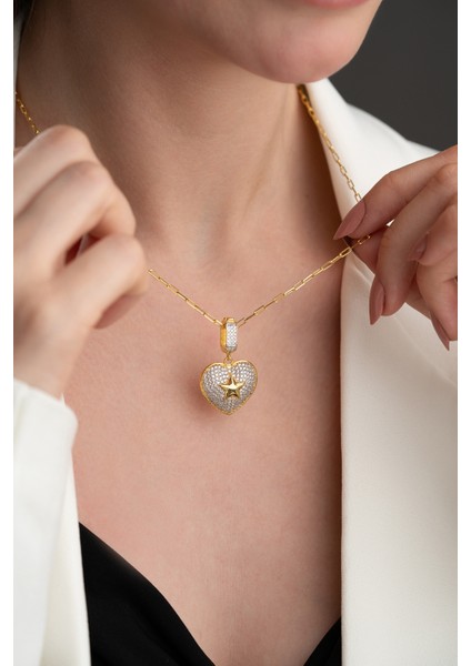 925 Ayar Gümüş Taşlı Yıldızlı Kalp Kolye fiyatları