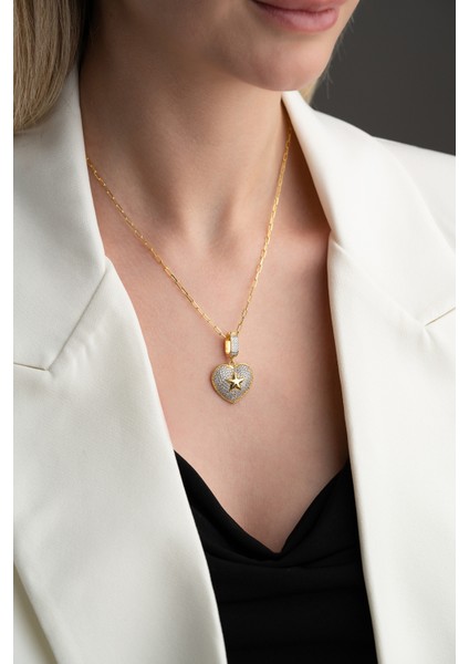 925 Ayar Gümüş Taşlı Yıldızlı Kalp Kolye modelleri