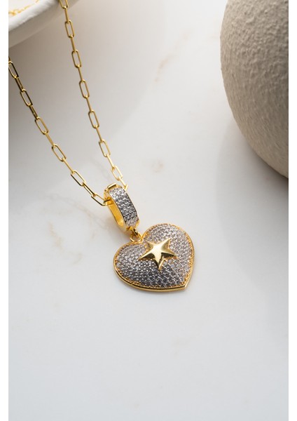 925 Ayar Gümüş Taşlı Yıldızlı Kalp Kolye indirimleri