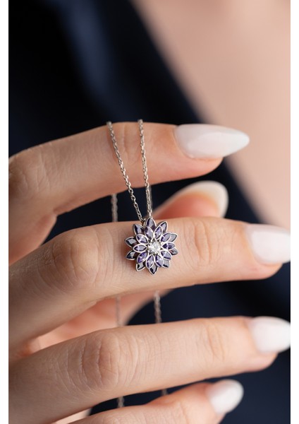 925 Ayar Gümüş Zirkon Mor Taşlı Lotus Kolye fiyatları