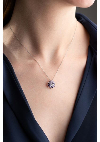 925 Ayar Gümüş Zirkon Mor Taşlı Lotus Kolye indirimleri