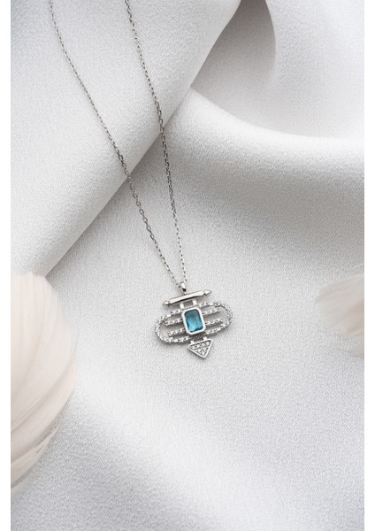 925 Ayar Gümüş Mavi Taşlı Trend Kolye