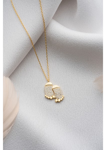 925 Ayar Gümüş Gold Zirkon Taşlı Ayak Kolye