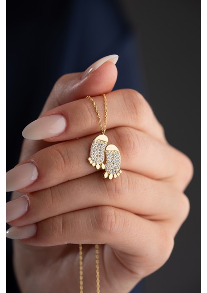 925 Ayar Gümüş Gold Zirkon Taşlı Ayak Kolye fiyatları