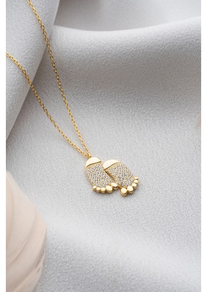 925 Ayar Gümüş Gold Zirkon Taşlı Ayak Kolye fırsatları