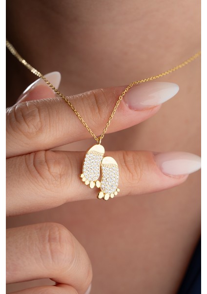 925 Ayar Gümüş Gold Zirkon Taşlı Ayak Kolye indirimleri