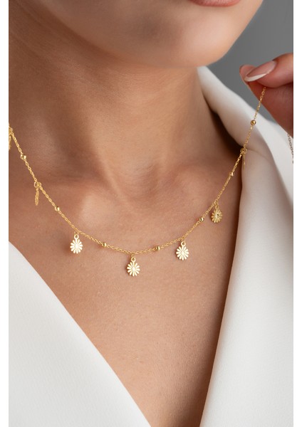 925 Ayar Gümüş Papatyalı Şans Kolye