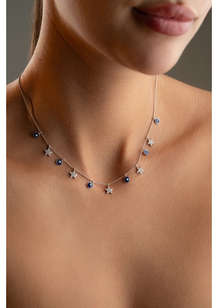 925 Ayar Gümüş Nazarlı Yıldızlı Şans Bereket Kolye