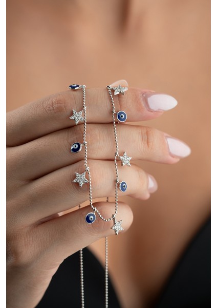 925 Ayar Gümüş Nazarlı Yıldızlı Şans Bereket Kolye modelleri