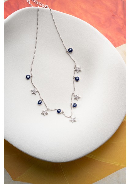 925 Ayar Gümüş Nazarlı Yıldızlı Şans Bereket Kolye fırsatları