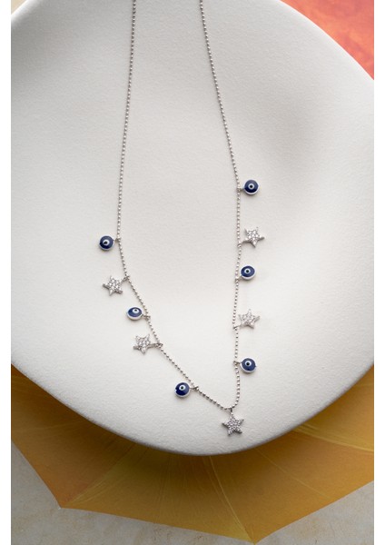 925 Ayar Gümüş Nazarlı Yıldızlı Şans Bereket Kolye indirimleri