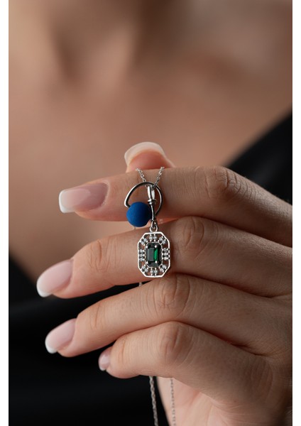 925 Ayar Gümüş Boncuklu Zirkon Taşlı Kolye