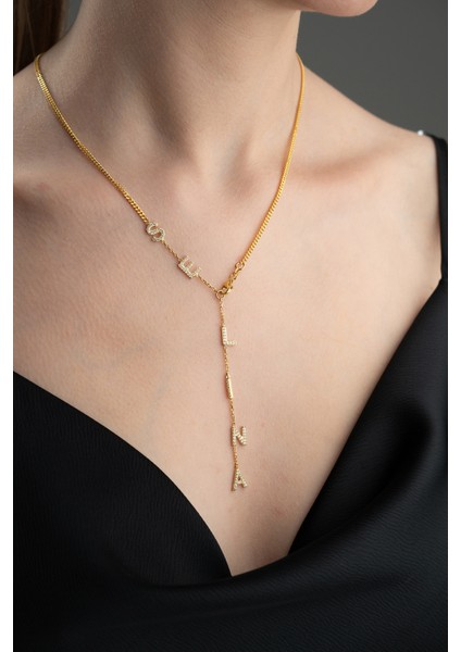 925 Ayar Gümüş Kişiye Özel Zirkon Taşlı Sallantılı Isim Kolye