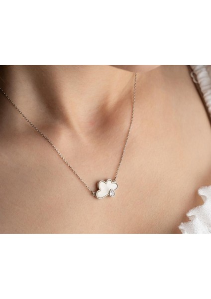 925 Ayar Gümüş Tektaşlı Bulut Kolye