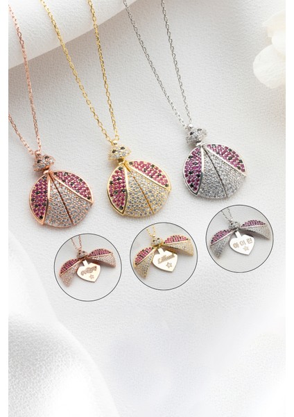 925 Ayar Gümüş Zirkon Taşlı Isimli Açılan Uğur Böceği Kolye