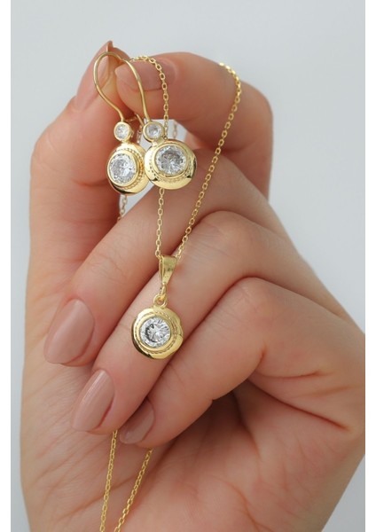 925 Ayar Gümüş Trend Tektaş Kolye-Küpe Takı Seti fiyatları