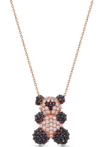 925 Ayar Rose Siyah Beyaz Taşlı Panda Gümüş Kolye fiyatları