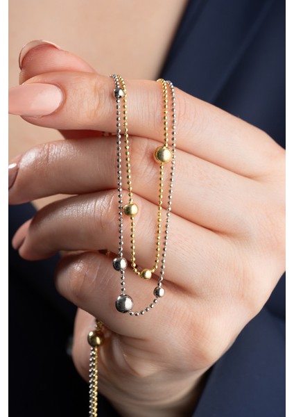 925 Ayar Renkli 2 Sıra Dorika Toplu Gümüş Kolye