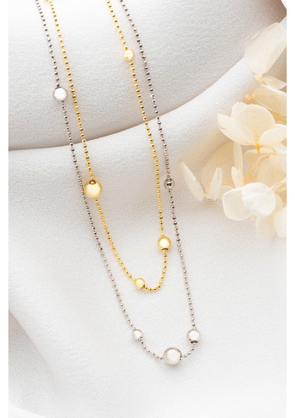 925 Ayar Renkli 2 Sıra Dorika Toplu Gümüş Kolye modelleri