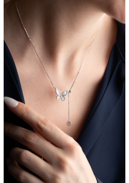 925 Ayar Gümüş Baget Taşlı Kelebek Kolye indirimleri